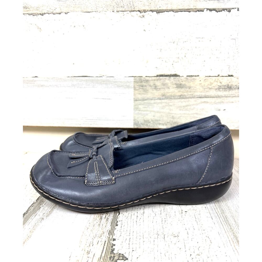 Collection By Clarks Womens 8.5 Blue Leather Ashland Bubble Slip-On Loafers